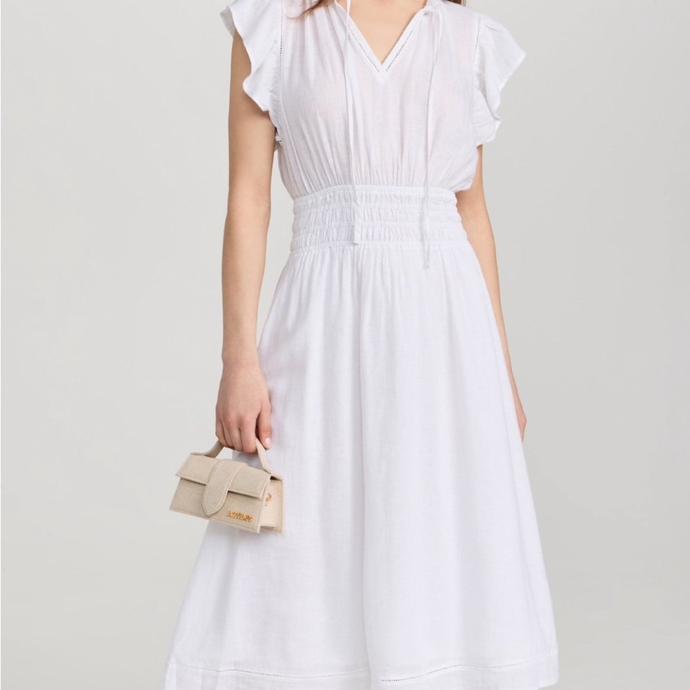 Rails White Midi Dress with Flutter Sleeves and V-Neck